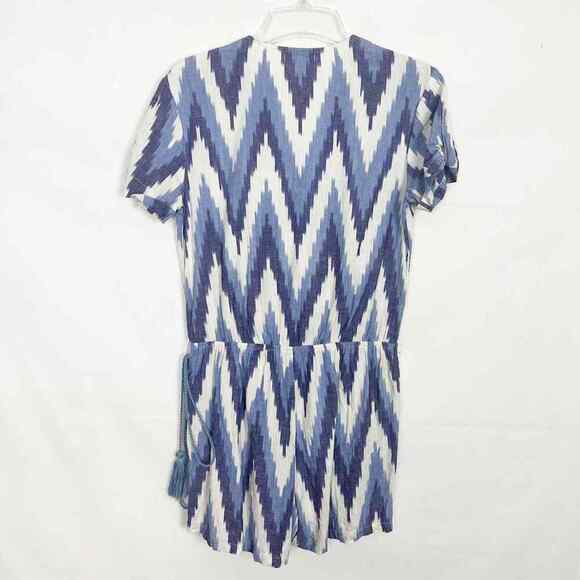 Rag Poets Short Sleeve Chevron Print Women's Blue & White Romper Size Small - Picture 6 of 12